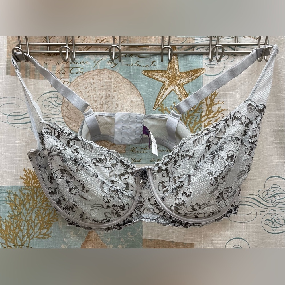 Adore Me 42 H Soft Grey Lace Underwire Plus Size Beautiful Bra